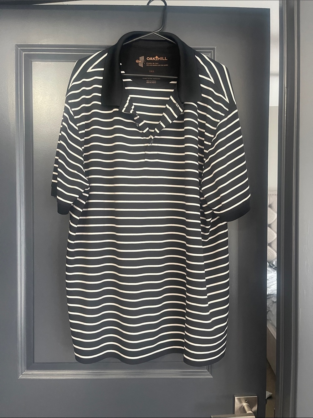 Oak Hill Black & White Striped Polo Shirt